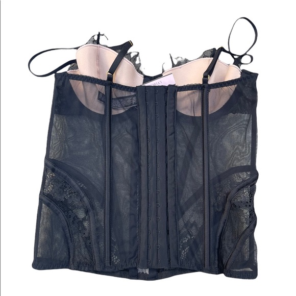 Victoria's Secret black underwire lace corset lightly padded size 34B - Picture 2 of 8